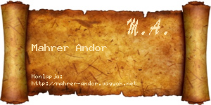 Mahrer Andor névjegykártya